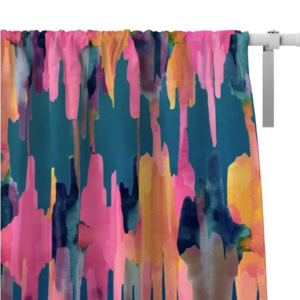 Bungalow Rose Sunset Watercolor Curtain Pair Pink Blue Southwestern Print Aztec